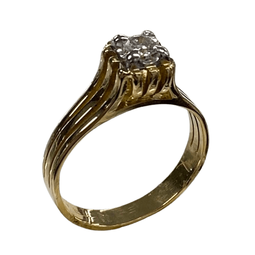 Ladies 18ct Yellow & White Gold, Round Brilliant Cut Claw Set 0.16ct Diamond. TDW 0.16, Size L.  With Valuation Certificate.