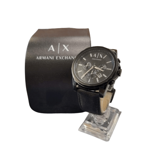 Armani Exchange AX2098 Men’s Chronograph Watch – Black Leather Band – With Box (GE 1349291)
