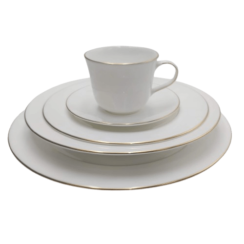 ROYAL DOULTON Signature Gold White & Gold Dinner Set – 1x Cup, 1x Saucer, 1x Dinner Plate, 1x Salad Plate, 1x Side Plate, 1x Pasta Bowl