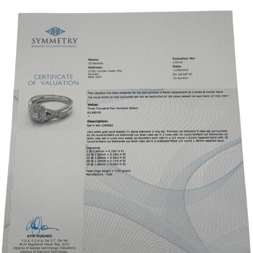 Ladies 14ct White Gold 71 Stone Diamond 2 Ring Set with Princess Cut Diamond Centre Stone 0.60ct TDW N 6 3/4 With Valuation (WR 1284962)