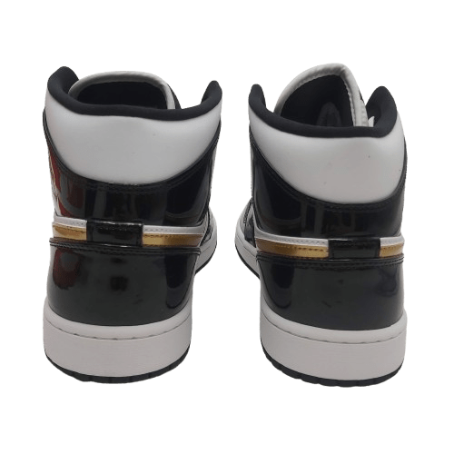 Nike Air Jordan 1 Mid Patent SE – Size 12 Black White Gold (Alternate Nike Box) 2019 – ‘Black Gold’