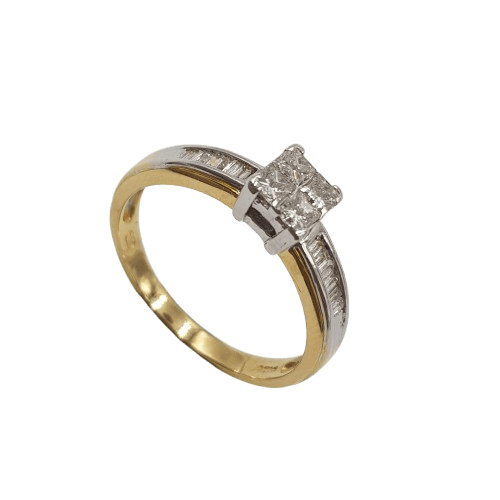 Ladies 18ct Yellow & White Gold Princess & Baguette Cut Diamond Ring 0.50ct TDW P With Valuation
