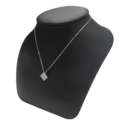 Ladies 9ct White Gold Curb Necklace 4.2g 45cm with Diamond Square Pendant