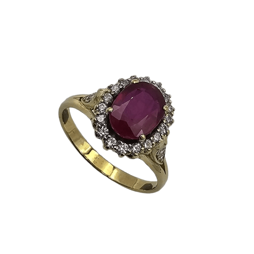 Ladies 18ct Yellow Gold Ruby & Cubic Zirconia Cluster Dress Ring L With Valuation (MR)