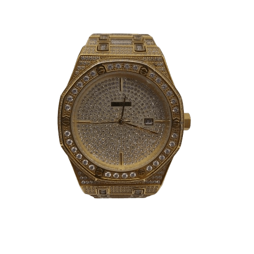 Unisex Saint Morta Watch – Gold – Iced *Ticking