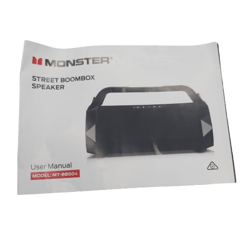 Monster Street Rechargeable Boombox MT-BBS04, Black, Like New, With Box, Manual, Strap, USB Cable + AUX Cable (CP 1355078)