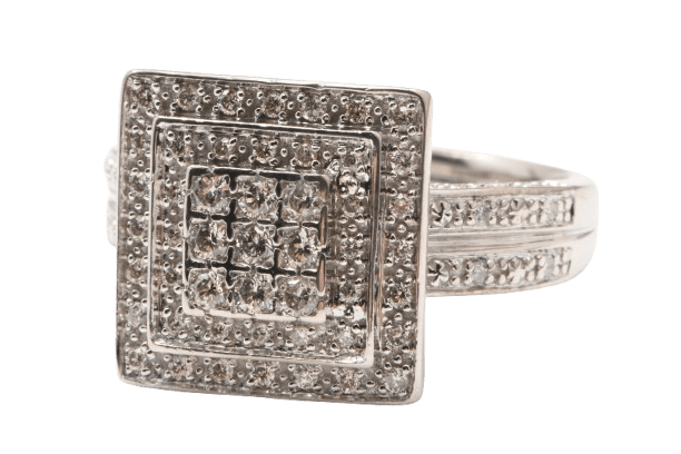 Ladies 9ct White Gold Brilliant Cut Diamond Square Cluster Ring 0.50ct TDW O With Valuation