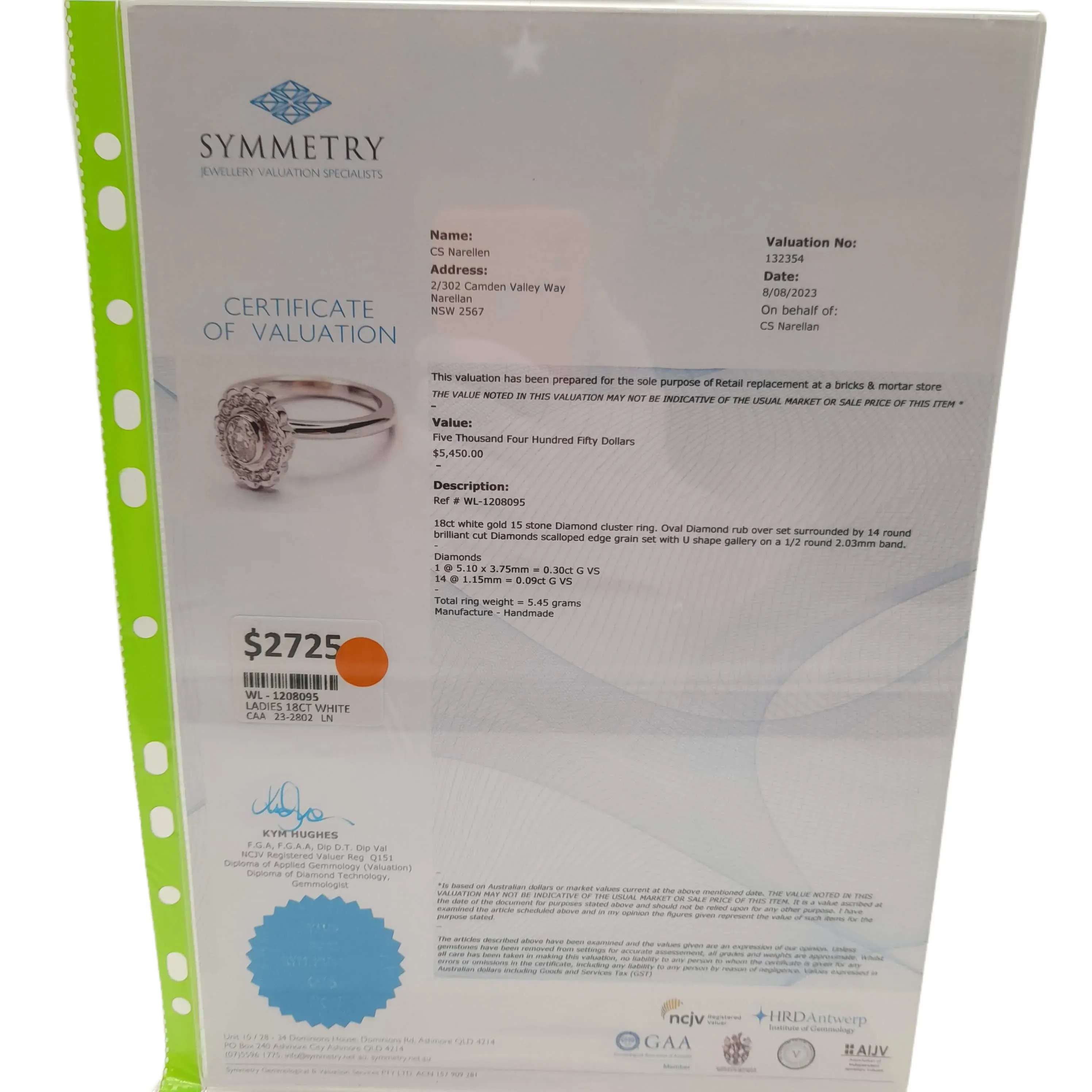 Ladies 18ct White Gold Diamond Cluster Ring with 15 Diamonds 5.45 Grams with Valuation Size L