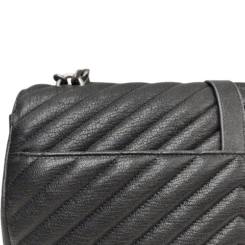Yves Saint Laurent College Medium Satchel in Quilted Lambskin Leather – Black with Patina Silver Hardware (Includes Box & Dust Bag)