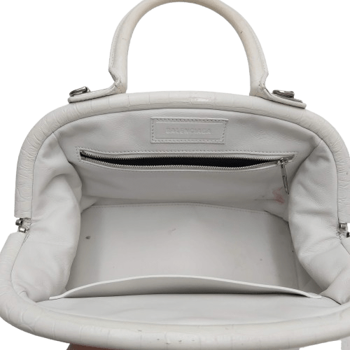 Balnciaga Editor Small White Crocodile Handbag With Crossbody Strap