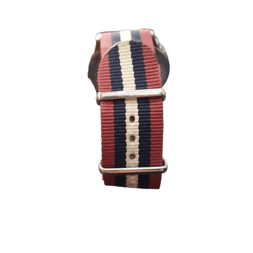 Mens Silver Steel Watch Sapphire Crystal Face – Striped Bands With Silver Case