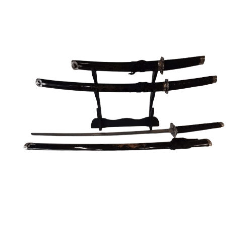 Unbranded 3 Pce Samuri Swords With Holder *Not Sharp Collectable* (GE)