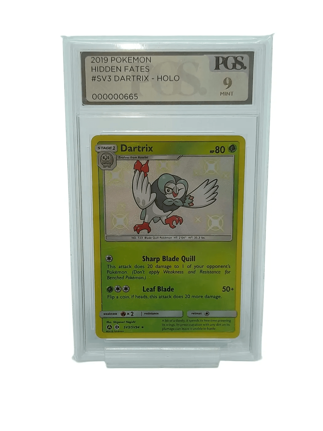 Dartrix #SV3 2019 Pokemon Hidden Fates PGS Graded 9 Pokemon Trading Card