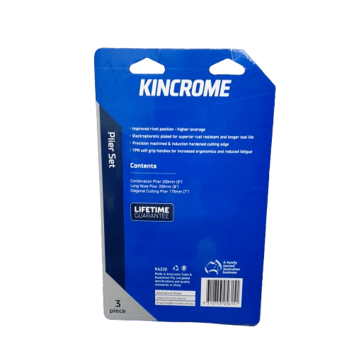 KINCROME 3 Piece Combination Pliers Set K4220 Like New In Packet (MR)