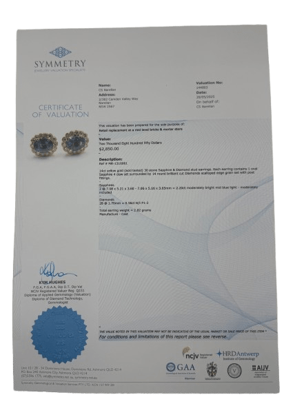 Ladies 14ct Yellow Gold 30 Stone Sapphire and Diamond Stud Earrings With Certificate (MR)