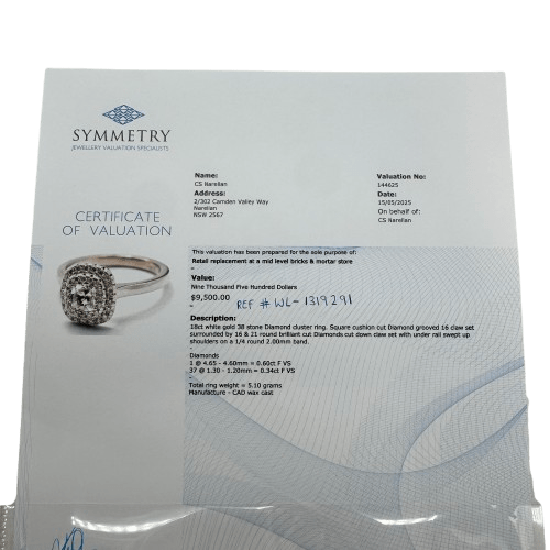 Ladies 18ct White Gold 38 Stone Diamond Cluster Ring 0.94ct TDW L 5 3/4 With Valuation – WL 1319291