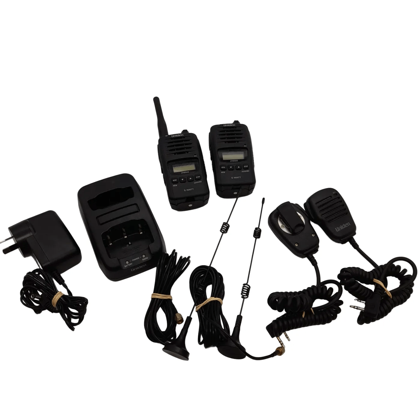 Uniden UH850S 5 Watt UHF Waterproof CB Handheld Radio Twin Pack + Case + Charger + Microphones + Antennas (WL 1356414)