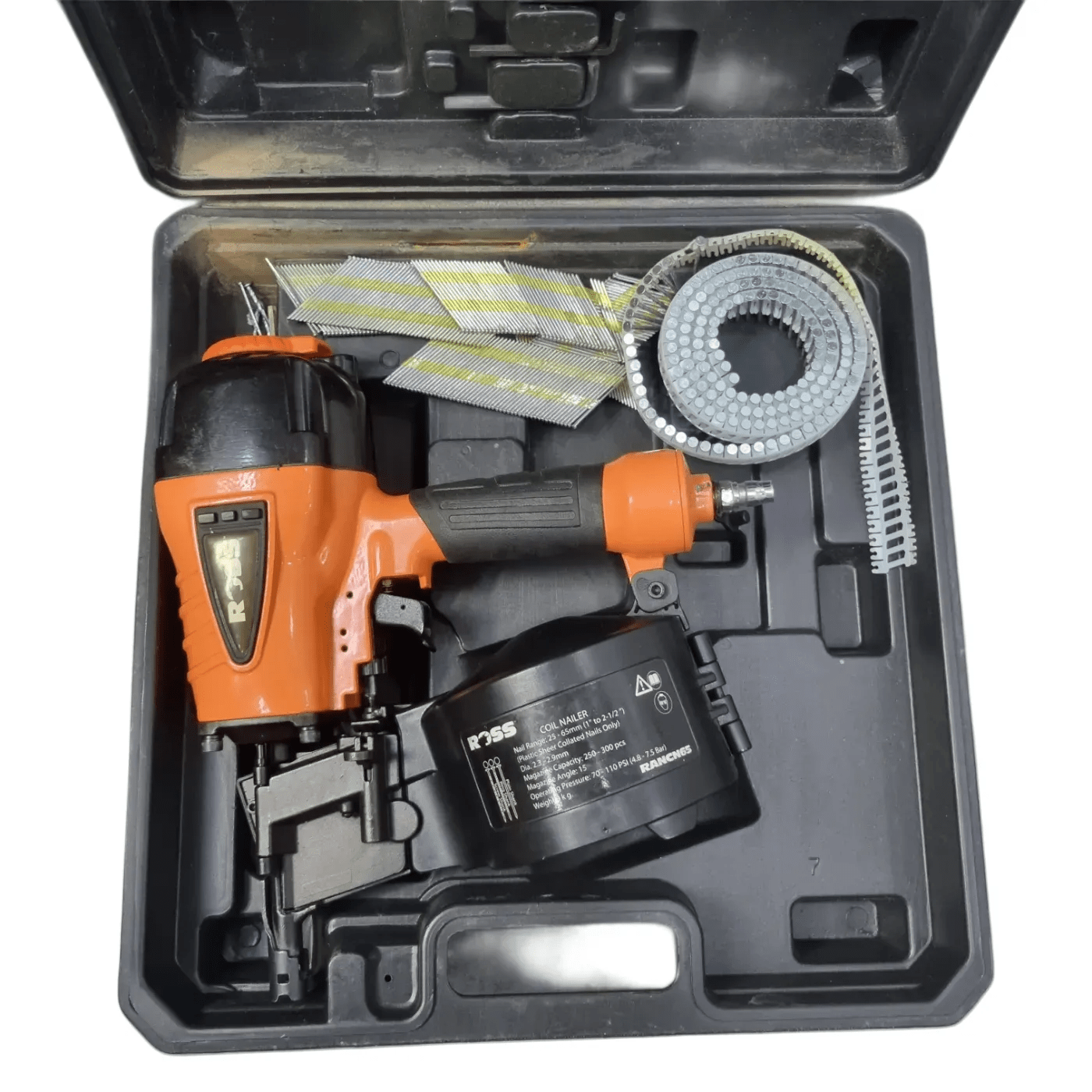 Ross Nail Gun RANCN65 Coil Nailer with Coil, Extra Nails, and Hard Case (WR)