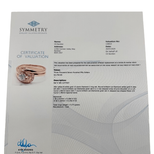 Ladies 18ct Yellow & White Gold 15 Stone Diamong 2 Ring Set 0.32ct TDW K 1/2 5 3/4 With Valuation (WR)