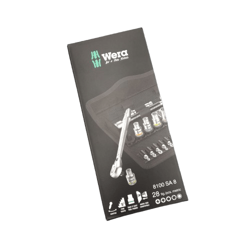 WERA 8100 SA 8 Zyklop Metal Ratchet Set w/ Switch Lever 1/4″ Drive Metric – 28 Piece (JN)