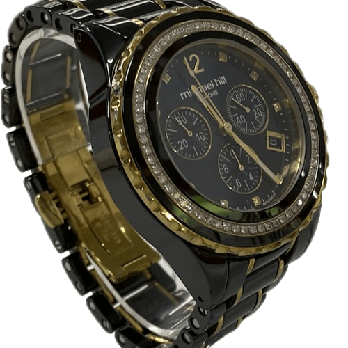 Michael Hill 9427 Chronograph Watch with 0.50 Carat of Diamonds in Black Ceramic & Gold Tone Stainless Steel