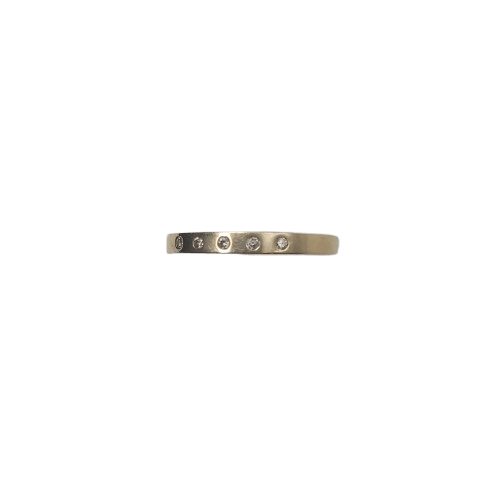 9CT Yellow Gold Flat-Edged Ring – 2.3g with 5 Burnish Set Diamonds (0.01ct each), Size Q
