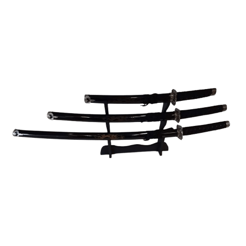 Unbranded 3 Pce Samuri Swords With Holder *Not Sharp Collectable* (GE)