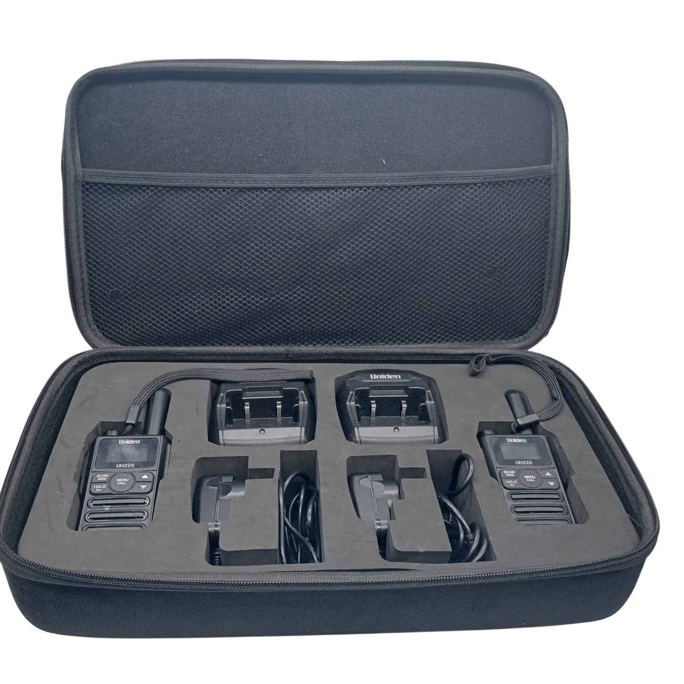 Uniden 2 Watt Handheld UHF Radio Twin Pack – UH220 Includes: Case, Two Chargers, Two Handhelds (WR 1345324)