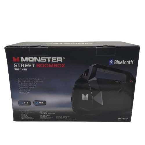 Monster Street Rechargeable Boombox MT-BBS04, Black, Like New, With Box, Manual, Strap, USB Cable + AUX Cable (CP 1355078)