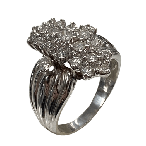 Ladies 9ct White Gold Diamond Cluster with 21 Round Brilliant Cut Diamonds in Shared Claw Settings. TDW 1.07ct. Size P. With Valuation Certificate.
