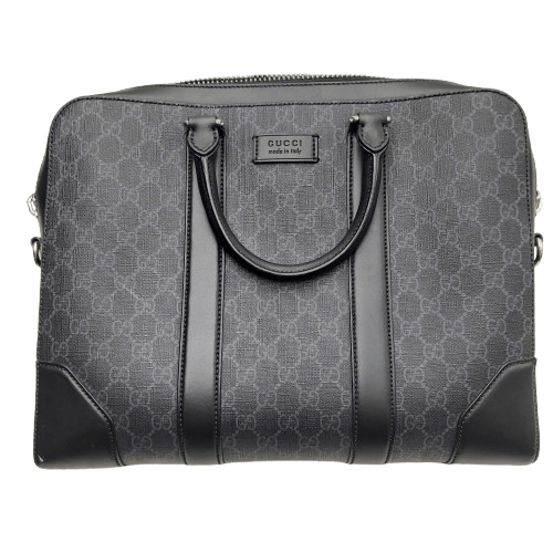 Gucci GG Black Briefcase, Excellent Condition, With Shoulder Strap, Authenticated Via Entrupy