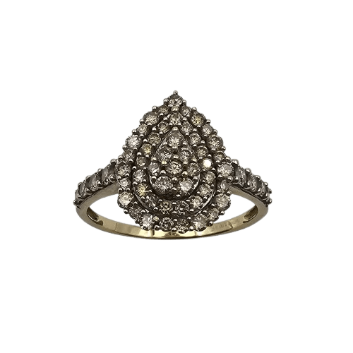 Ladies 9ct Yellow Gold Claw Set Diamond Pear Cluster Ring 1.00ct TDW T 1/2 With Valuation