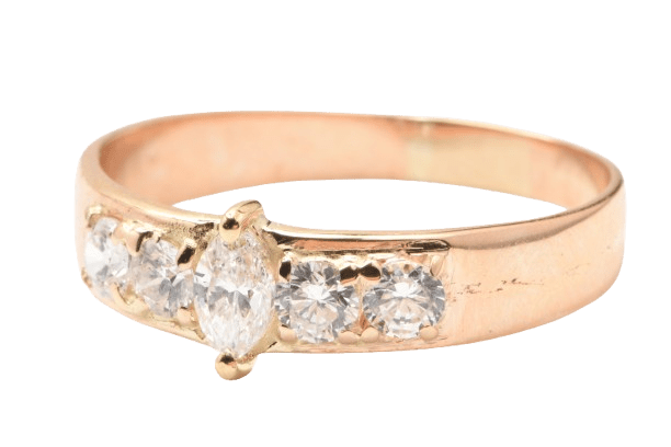 Ladies 18ct Yellow Gold Marquise Diamond & Cubic Zirconia Claw Set Ring 0.45ct TDW J 1/2 Ring With Valuation