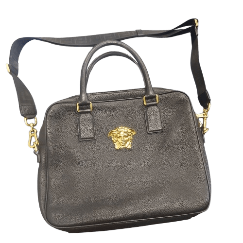 Versace Medusa Black Leather Laptop Bag With Authentication Card And Dust Bag