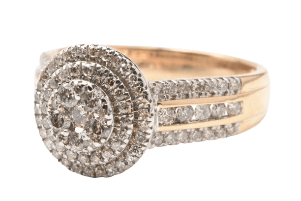Ladies 9ct Yellow & White Gold Brilliant Cut Diamond Cluster and Channel Set Ring 0.82ct TDW P With Valuation