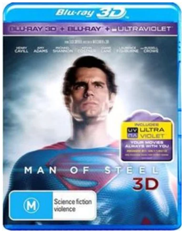 Man Of Steel Blu Ray + 3D + Ultraviolet – Very Good Condition