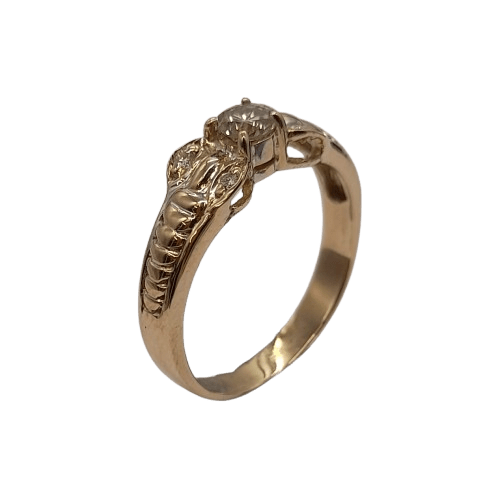 Ladies 14ct Yellow Gold Bow Ring 5 Stone Diamond Ring with Round Cut Brilliant Diamonds 0.41 TDW L 6 With Valuation