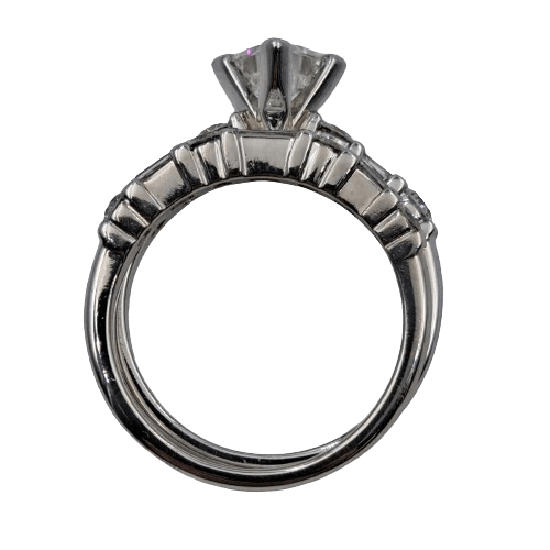 Platinum 12.31g 14 Stone Diamond Two Ring Set – 1.03ct Princess Cut Diamond – Size 7.5 + Val Certificate