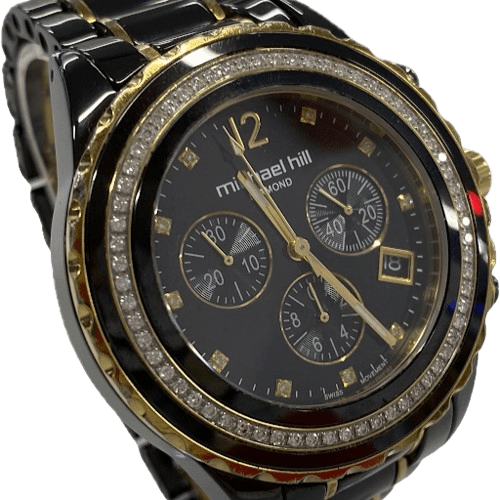 Michael Hill 9427 Chronograph Watch with 0.50 Carat of Diamonds in Black Ceramic & Gold Tone Stainless Steel