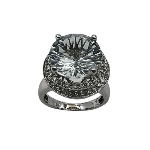 Ladies 18ct White Gold Quartz & Diamond Round Cluster Ring 0.42ct TDW M With Valuation (MR)
