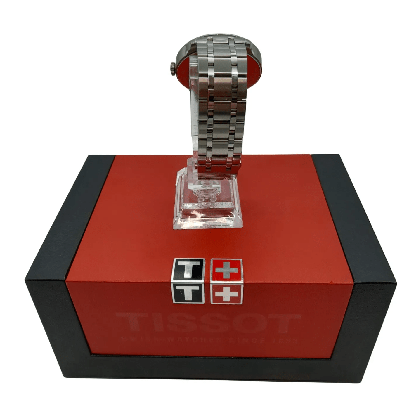 Mens Black Tissot Chemin Des Tourelles Watch Silver Stainless Steel Band with Box  (WL 1353156)
