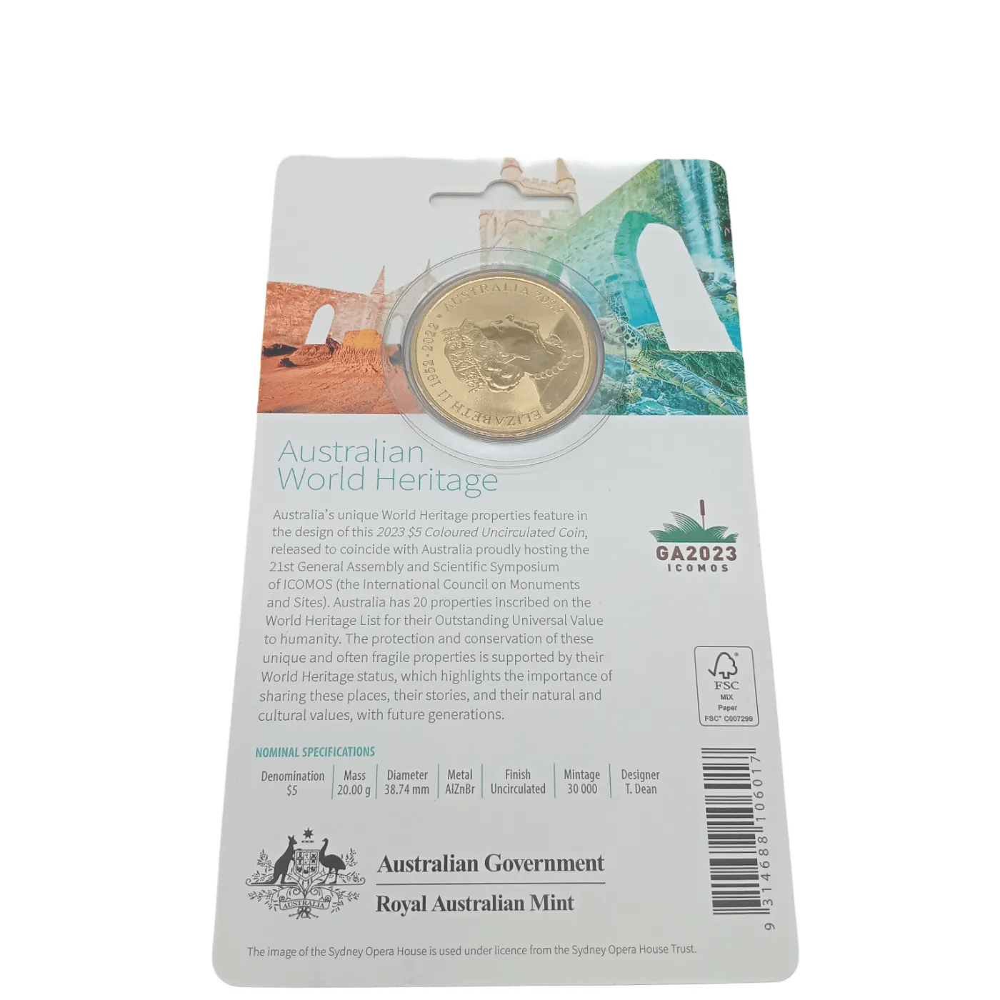 Royal Australian Mint 2023 $5 Coloured Uncirculated Coin: Australian World Heritage (WR 1355920)