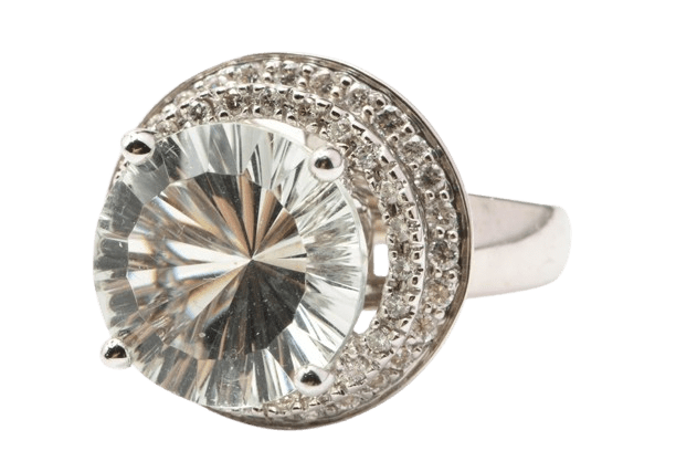 Ladies 18ct White Gold Quartz & Diamond Round Cluster Ring 0.42ct TDW M With Valuation (MR)