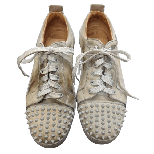Christian Louboutin Louis Junior Spikes Orlato Suede Shoes in Mint + Box (Size: 45) *Fabric Dirty*