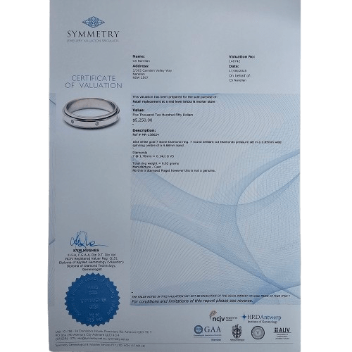Unisex 18ct White Gold Round Brilliant Cut Pressure Set Diamonds In Spinning Flat Band 0.14ct TDW R With Valuation  (MR)