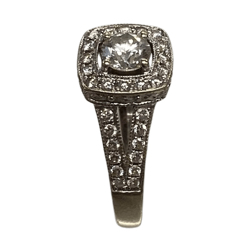 Ladies 14ct white Gold 43 Diamond Cluster Ring. Brilliant Cut. TDW 1.45ct Size R 1/2 With Valuation Certificate