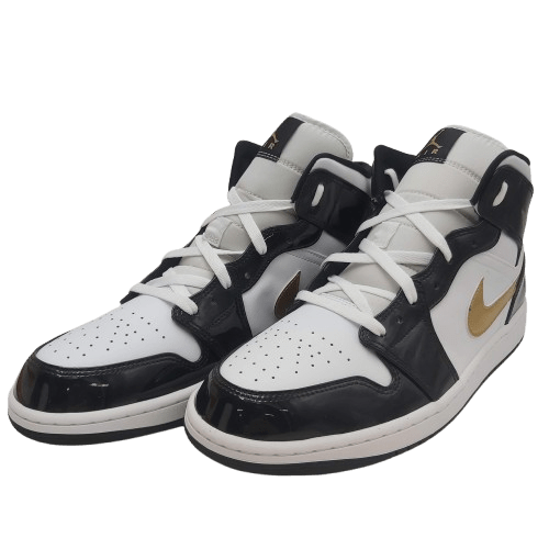 Nike Air Jordan 1 Mid Patent SE – Size 12 Black White Gold (Alternate Nike Box) 2019 – ‘Black Gold’