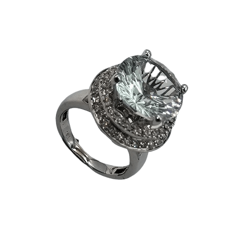 Ladies 18ct White Gold Quartz & Diamond Round Cluster Ring 0.42ct TDW M With Valuation (MR)