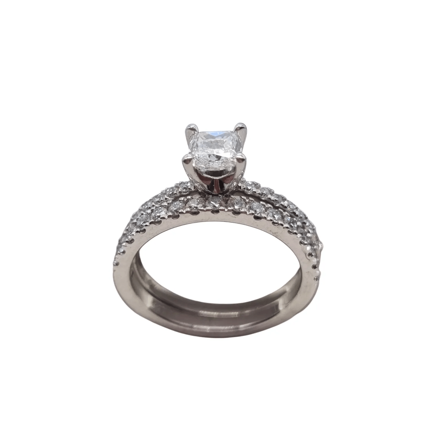 18ct White Gold 6.36g 31 Stone Diamond Two Ring Set  – Size 6.5 + Val Certificate