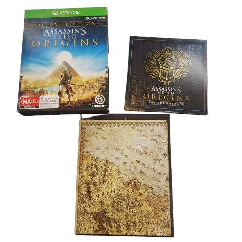 XBOX One Assassin’s Creed Origins, Deluxe Edition, Good Condition With Case, Soundtrack, Booklet + Map